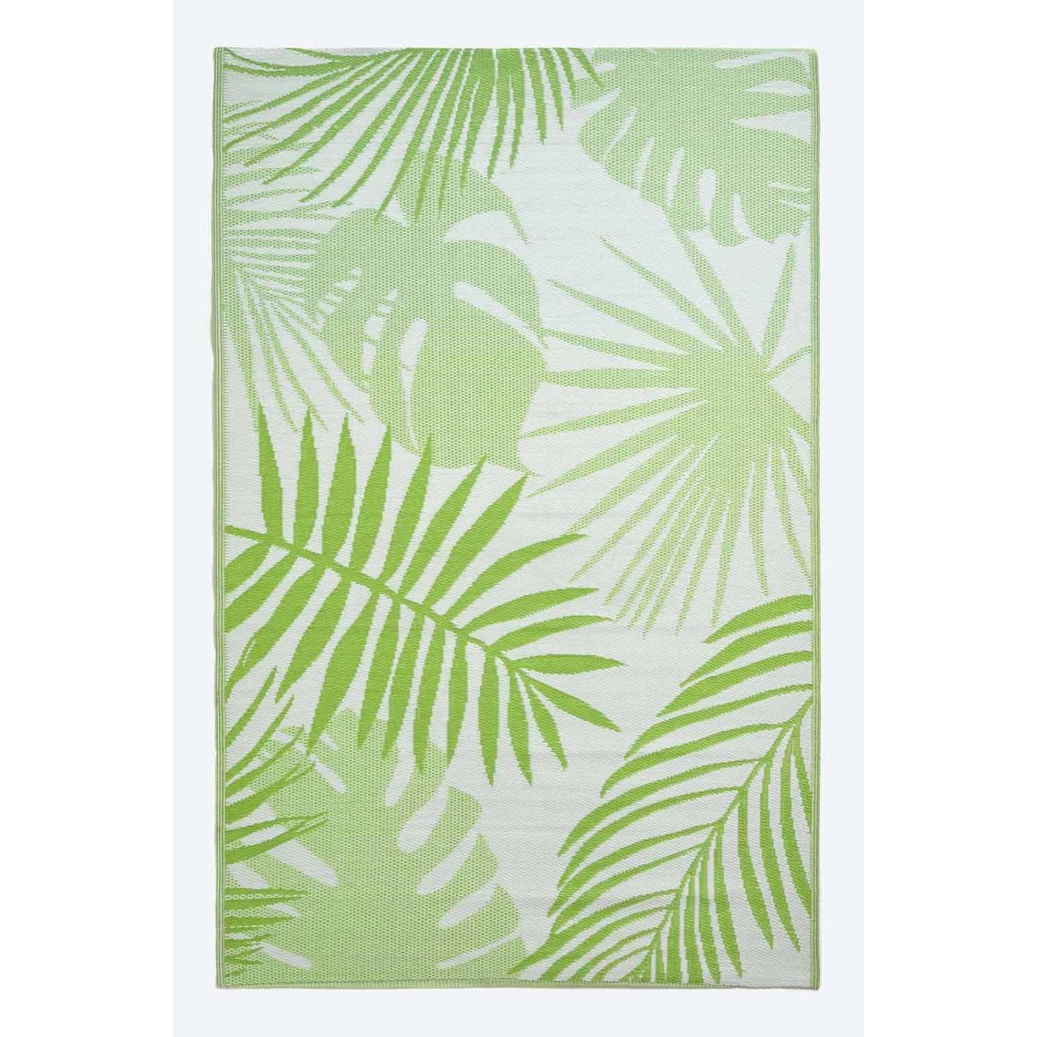 Green Tropical Leaf Pattern Reversible Outdoor Rug