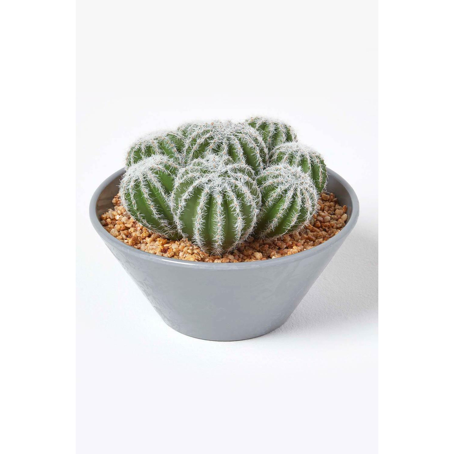 Artificial Barrel Cactus Arrangement in Round Grey Pot, 17 cm Tall - image 1