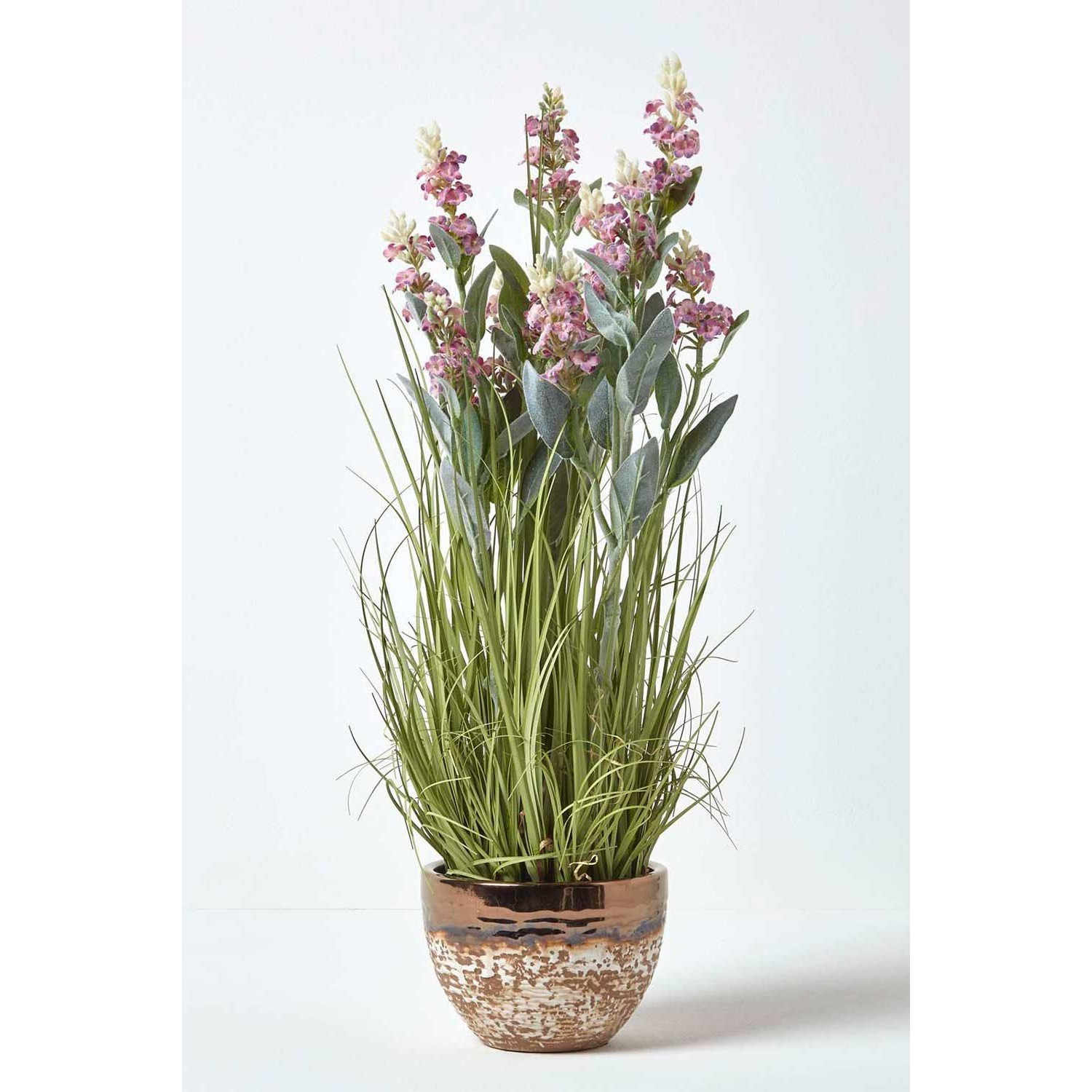 Artificial Lavender Plant in Decorative Metallic Ceramic Pot, 66 cm - image 1
