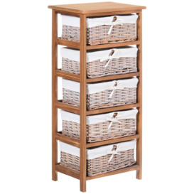 5 Drawer Dresser Wicker Storage Shelf Unit Wooden Home Organization - thumbnail 1