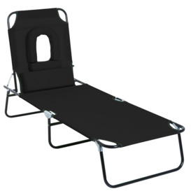 Folding Sun Lounger Reclining Chairwith Pillow Reading Hole