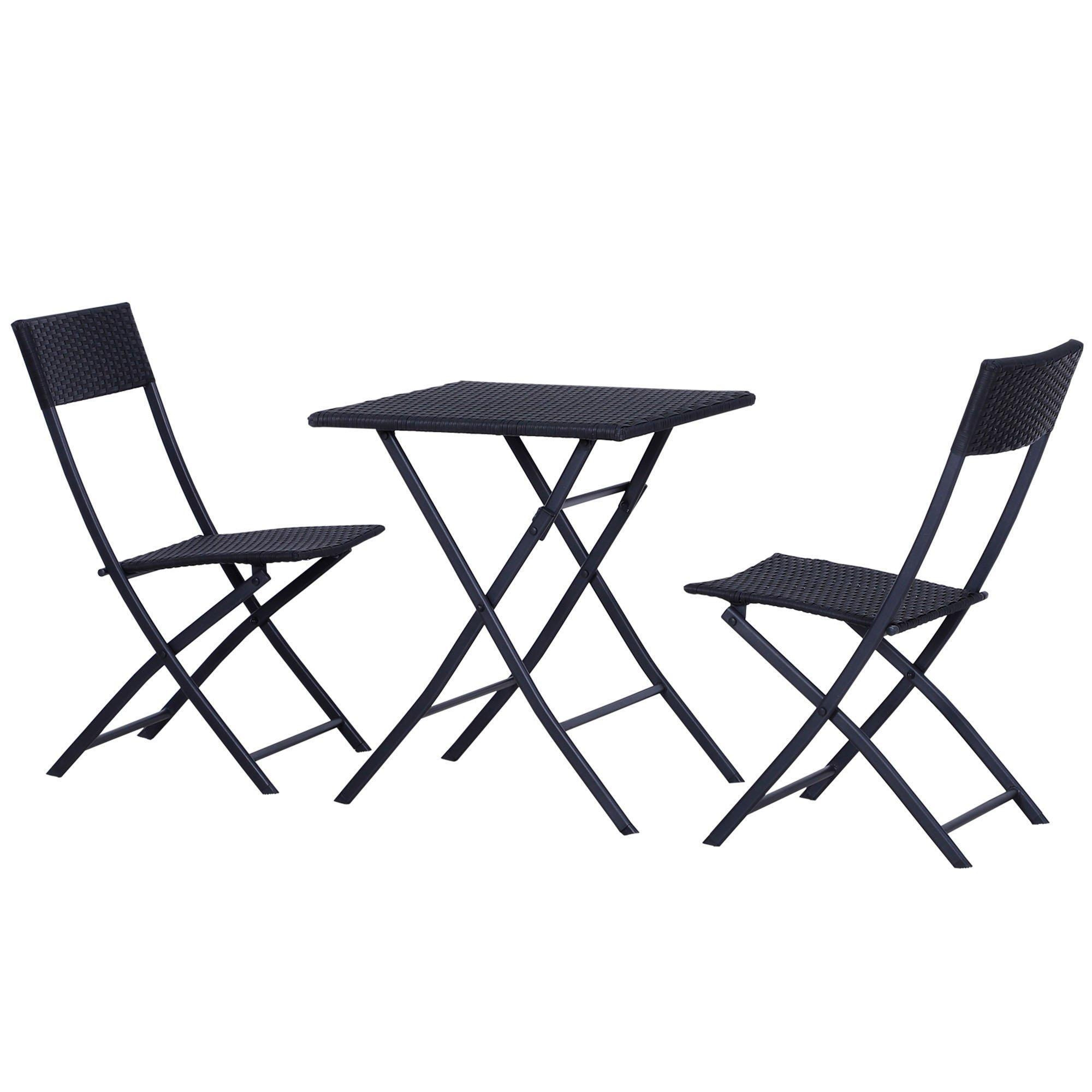 3 PCS Chair Bistro Set Garden Patio Table & Chair Black Rattan Furniture - image 1