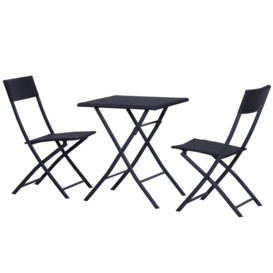 3 PCS Chair Bistro Set Garden Patio Table & Chair Black Rattan Furniture