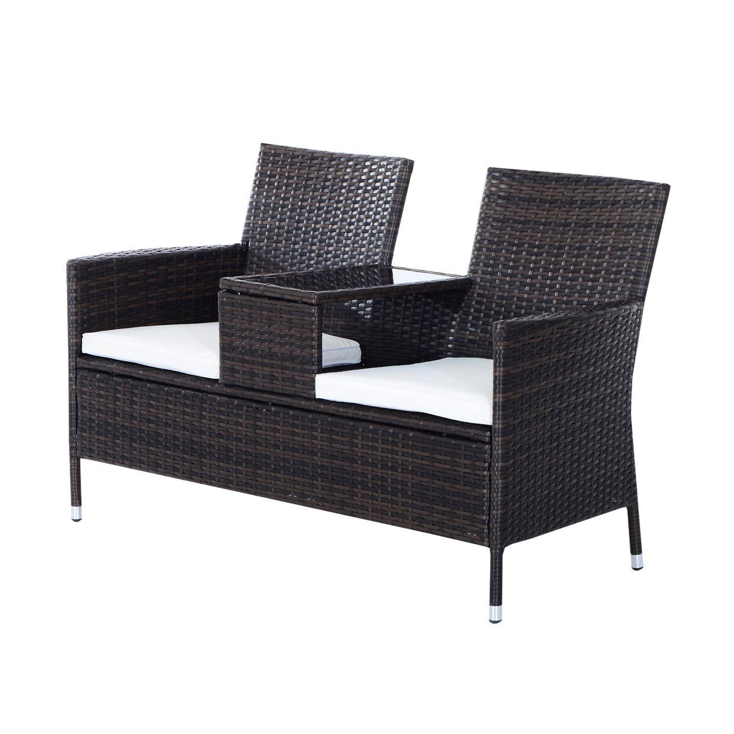 2 Seater Rattan Chair Garden Furniture Wicker Patio Love Seat with Table - image 1