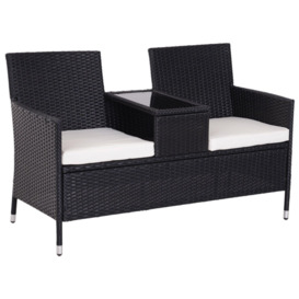 2 Seater Rattan Chair Garden Furniture Wicker Patio Love Seat with Table
