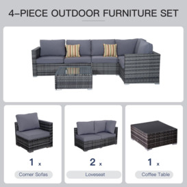 4 PCs Rattan Furniture Set Sofa Chair Seat Wicker Coffee Table Aluminum Grey - thumbnail 3