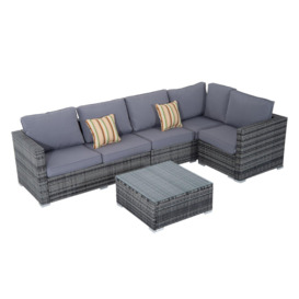 4 PCs Rattan Furniture Set Sofa Chair Seat Wicker Coffee Table Aluminum Grey - thumbnail 1