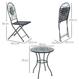 Outdoor 3pc Bistro Set Dining Folding Chairs Patio Furniture - thumbnail 3