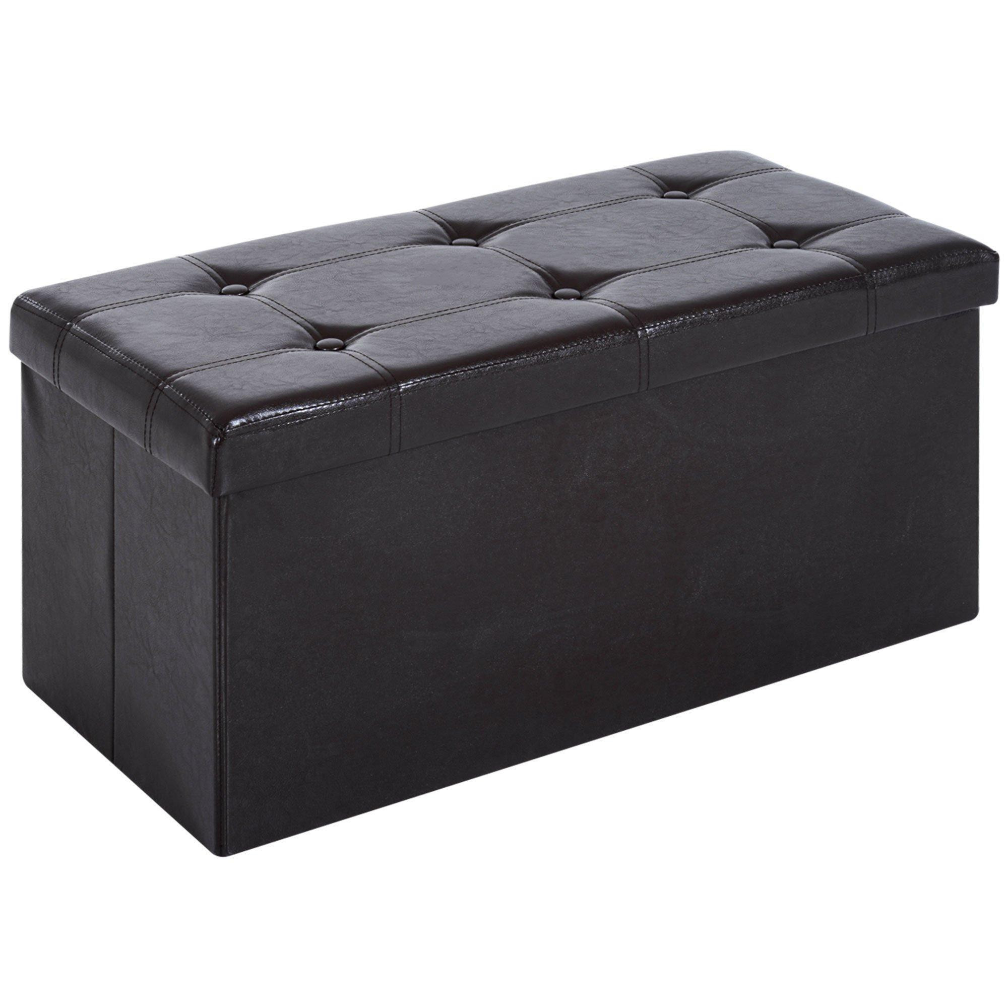 PU Leather Ottoman Storage Bench Folding Footstool Button Tufted - image 1