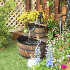 Wooden Water Pump Fountain 2 Tier Cascading Feature Barrel Garden Deck - thumbnail 2