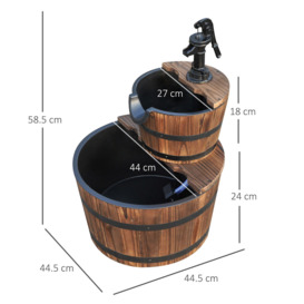 Wooden Water Pump Fountain 2 Tier Cascading Feature Barrel Garden Deck - thumbnail 3