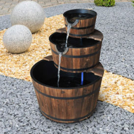 Wooden Water Pump Fountain 3 Tier Cascading Feature Barrel Garden Deck - thumbnail 3