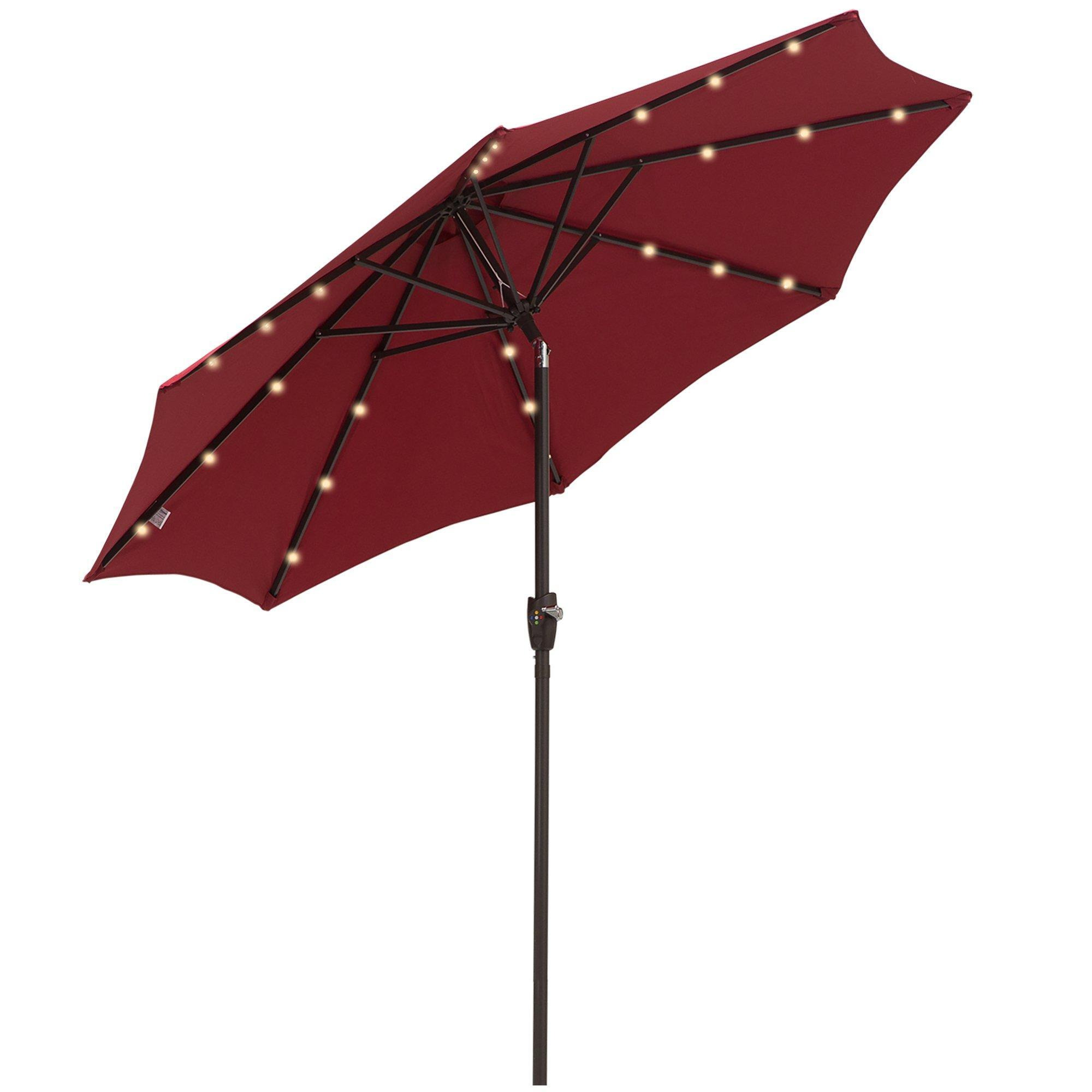 Garden Parasol Outdoor Tilt Sun Umbrella LED Light Hand Crank - image 1