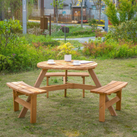 6 Person Fir Wood Parasol Table Bench Set Outdoor Garden Patio Dining - thumbnail 2