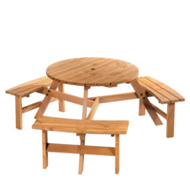 6 Person Fir Wood Parasol Table Bench Set Outdoor Garden Patio Dining - thumbnail 1