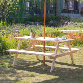 5.8FT Outdoor Wooden Picnic Table Bench Garden Patio Chair 4 Seats - thumbnail 3