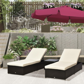 3 Pieces Sun Lounger Rattan Furniture Recliner Pool Wicker Garden - thumbnail 2