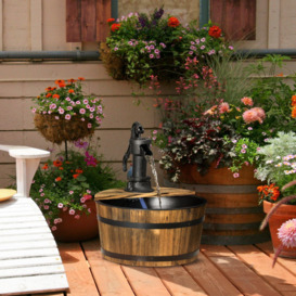 Wooden Barrel Water Fountain Garden Decorative Water Feature with Electric Pump - thumbnail 2