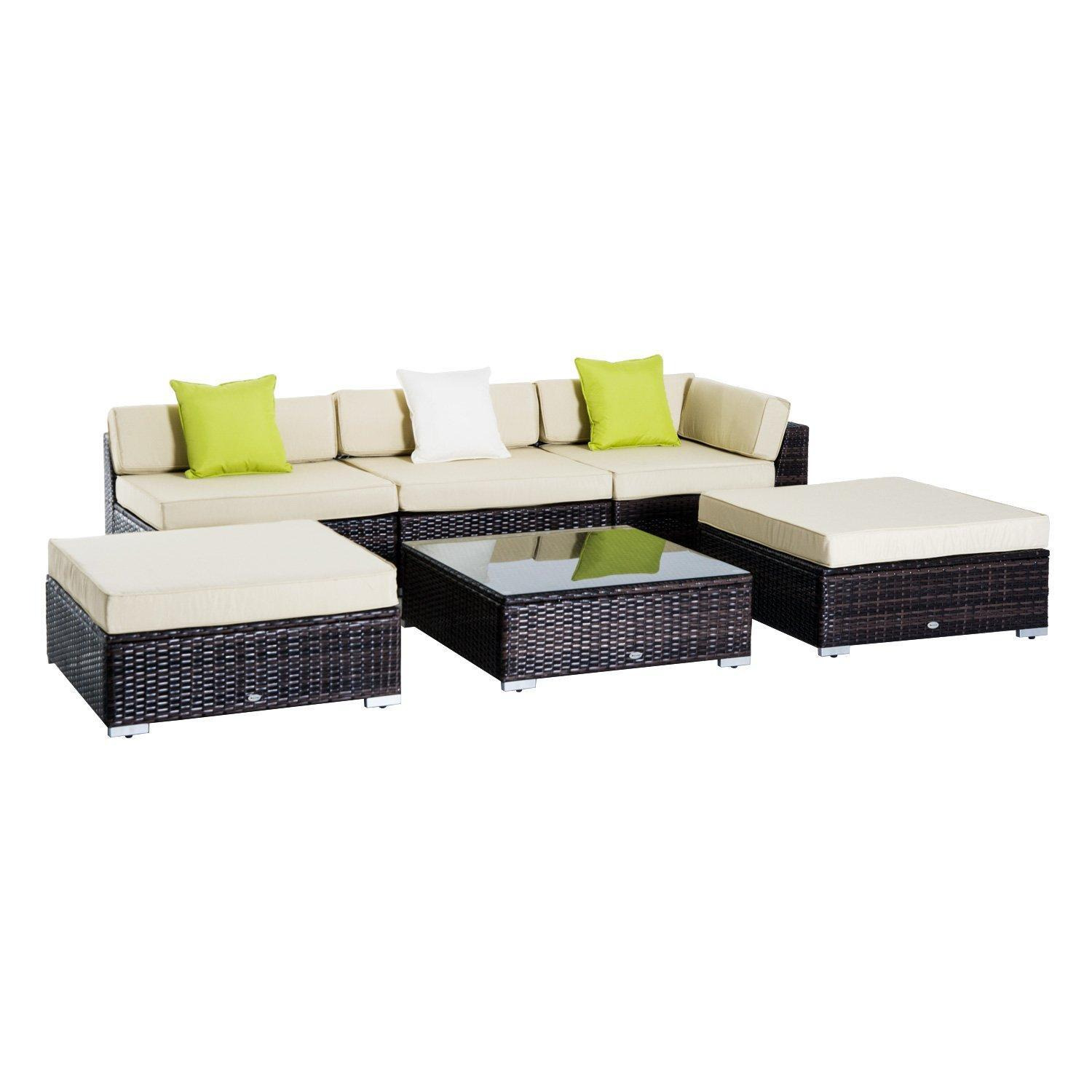 6 PCs Garden Rattan Sofa Set Sectional Wicker Coffee Table Footstool - image 1