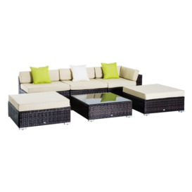 6 PCs Garden Rattan Sofa Set Sectional Wicker Coffee Table Footstool