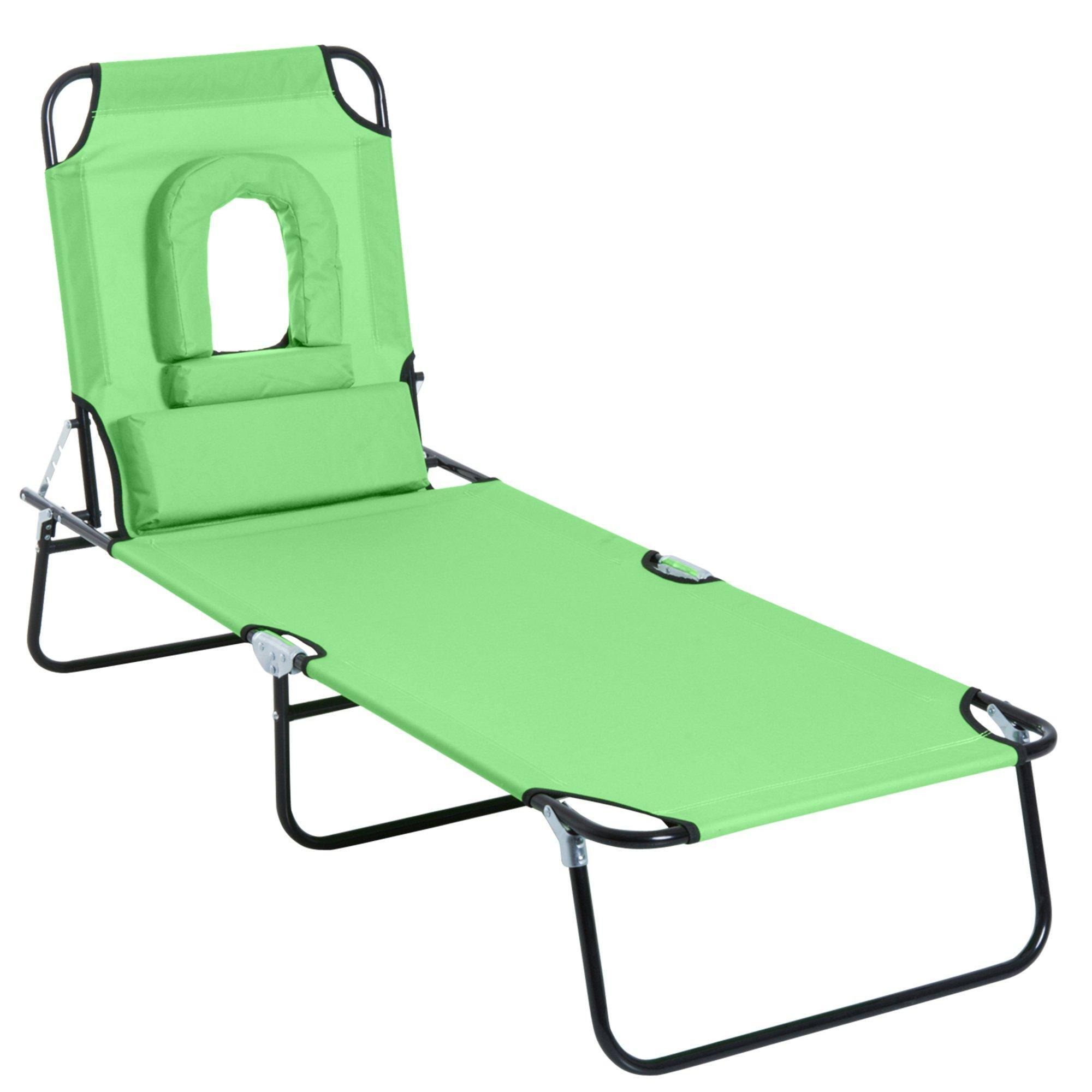 Folding Sun Lounger Reclining Chairwith Pillow Reading Hole - image 1