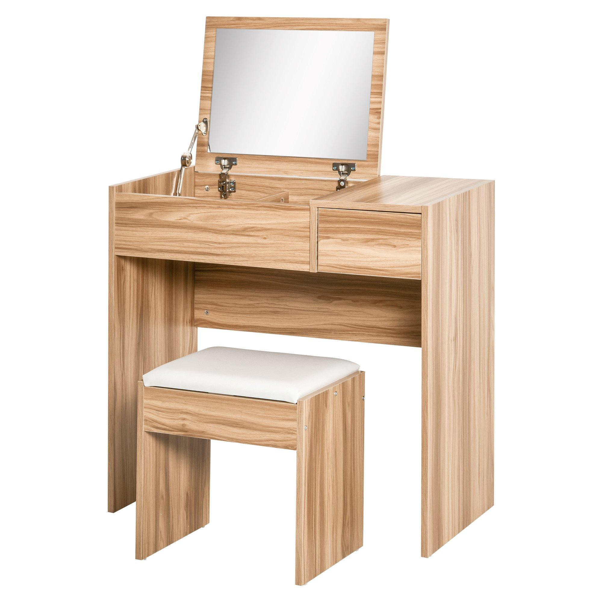 Dressing Table Set with Flip up Mirror Padded Stool Dresser - image 1