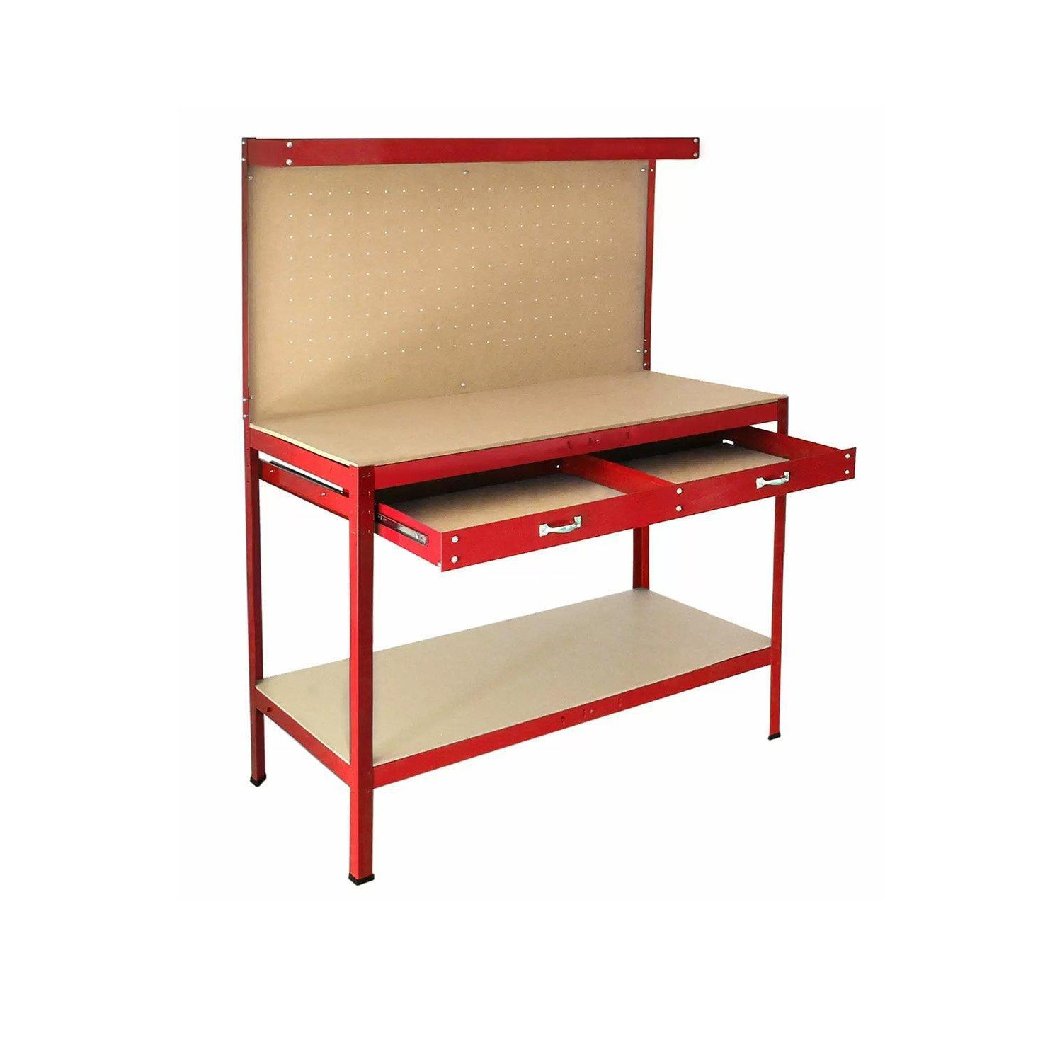Workbench With Pegboard And Drawer In Red - image 1