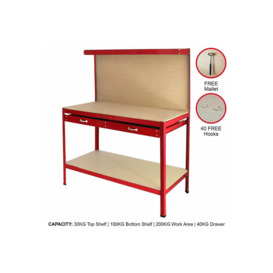 Workbench With Pegboard And Drawer In Red - thumbnail 3