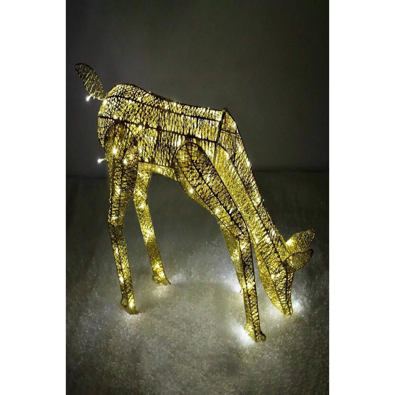 Light Up Reindeer Gold Grazing Doe - 61cm 120 Ice White LED - image 1