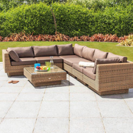 Chicago Rattan 6 Seater Deluxe Modular Lounge Set in 4 Seasons with Brown Cushions - thumbnail 1
