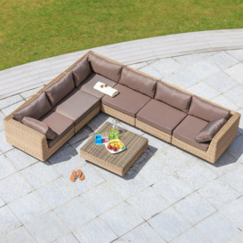 Chicago Rattan 6 Seater Deluxe Modular Lounge Set in 4 Seasons with Brown Cushions - thumbnail 2
