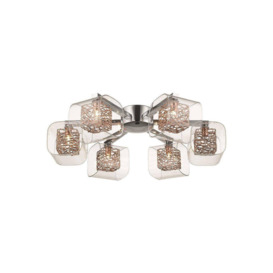 Spring 6 Light Flush Multi Arm Mesh Ceiling Light Chrome Copper and Glass G9