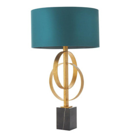 Trento Table Lamp Antique Gold Leaf & Teal Satin Fabric - thumbnail 1