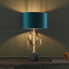 Trento Table Lamp Antique Gold Leaf & Teal Satin Fabric - thumbnail 2