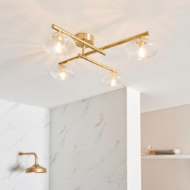 'ORISTANO' Dimmable 4 Light Glass Semi Flush Bathroom Ceiling Lamp - thumbnail 2