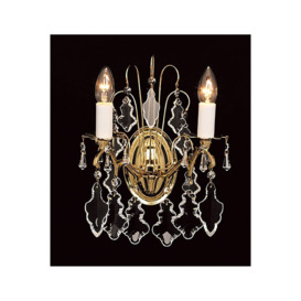 Louvre 2 Light Polished Brass Crystal Candle Wall Lamp
