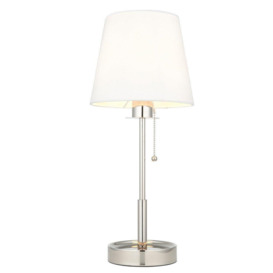 Florence Base & Shade Table Lamp Bright Nickel Plate Vintage White Fabric - thumbnail 1
