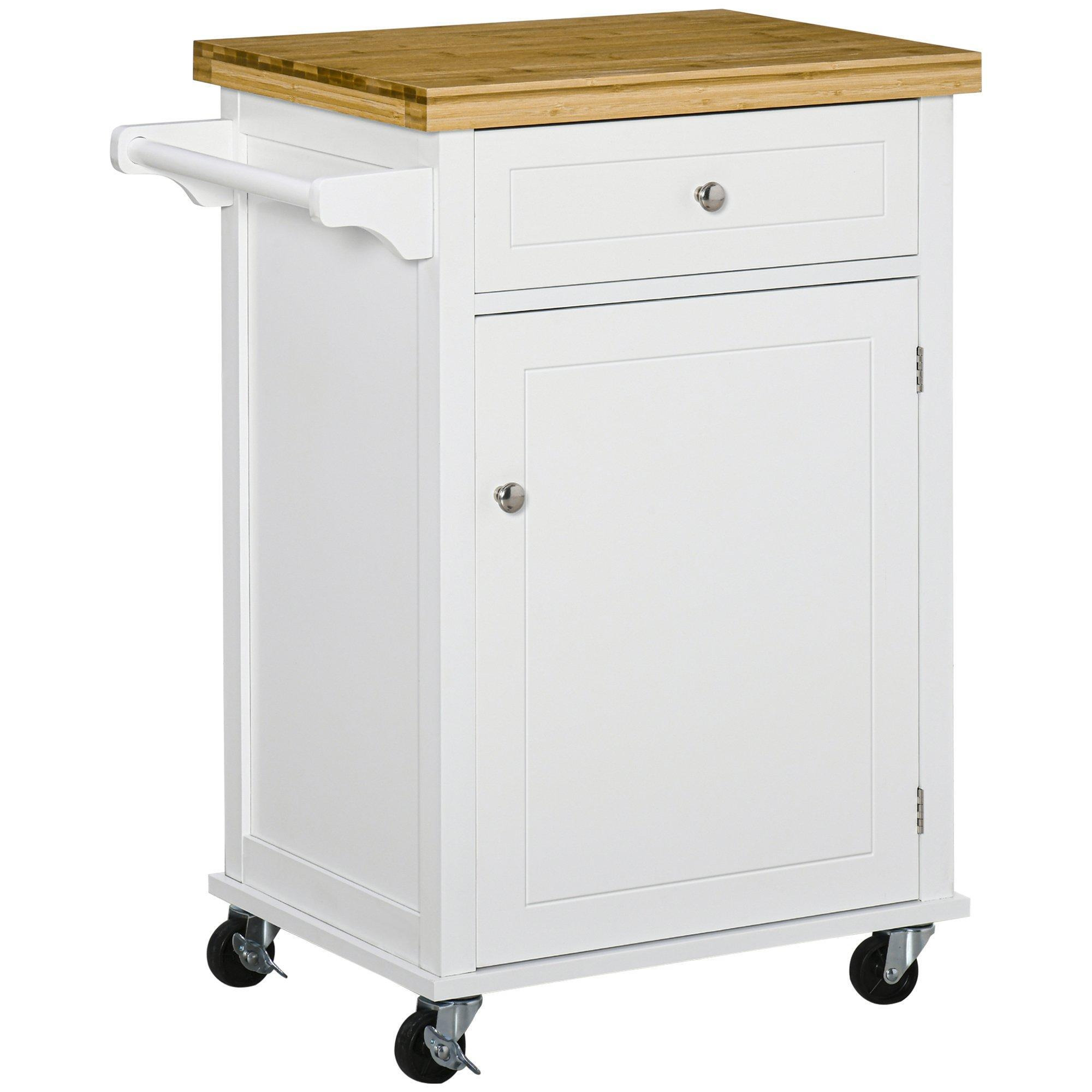 HOMCOM Rolling Kitchen Cart Storage Trolley with Drawer Towel Rail White - image 1