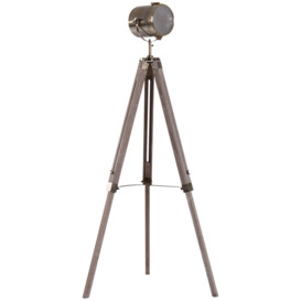 Vintage Tripod Floor Lamp Wooden Searchlight with Adjustable Height - thumbnail 1