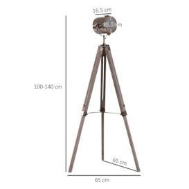 Vintage Tripod Floor Lamp Wooden Searchlight with Adjustable Height - thumbnail 3