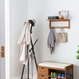 Mounted Shelf Clothes Rack Hanging Coat Hooks Hallway Wall Kitchen - thumbnail 3