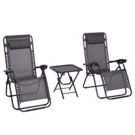 3PC Zero Gravity Chairs Sun Lounger Table Setwith Cup Holders