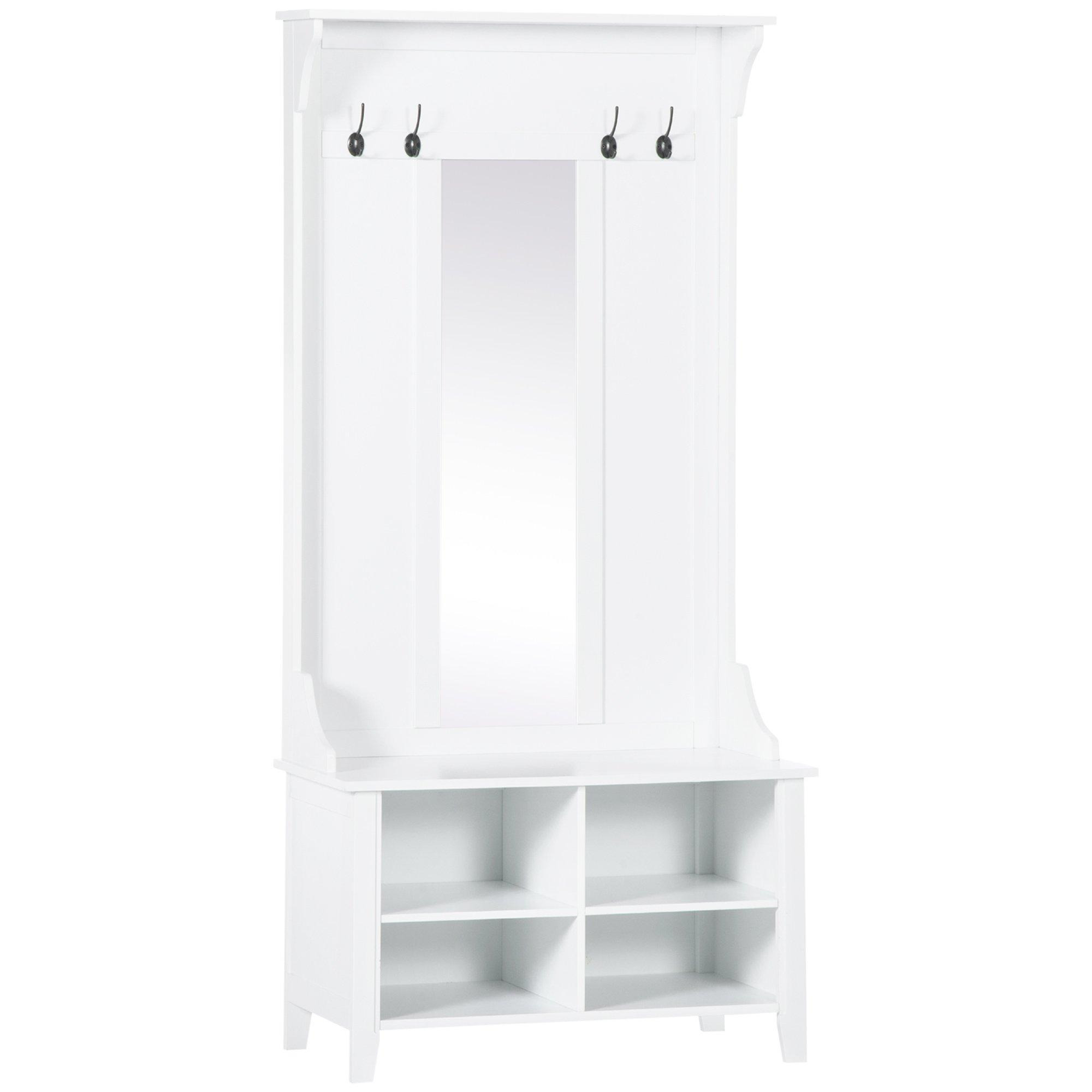 Hallway Furniture Set Shoe Bench Storage Mirror Cabinet Coat Rack - image 1