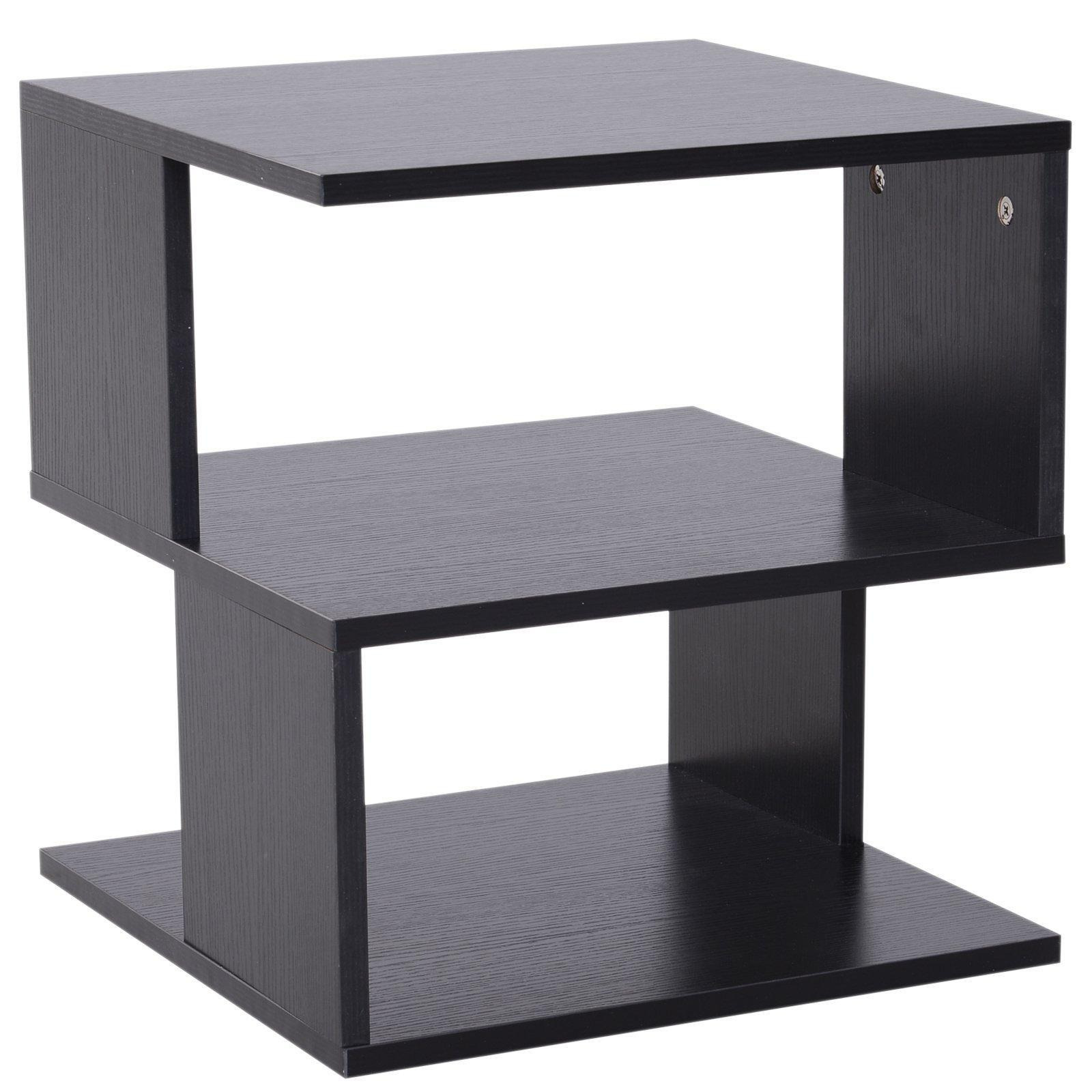 Modern Square 2 Tier Wood Coffee Side Table Storage Shelf Rack - image 1