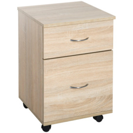 Mobile File Cabinet Wooden Side Table with 2 Drawers Pedestal Office - thumbnail 2