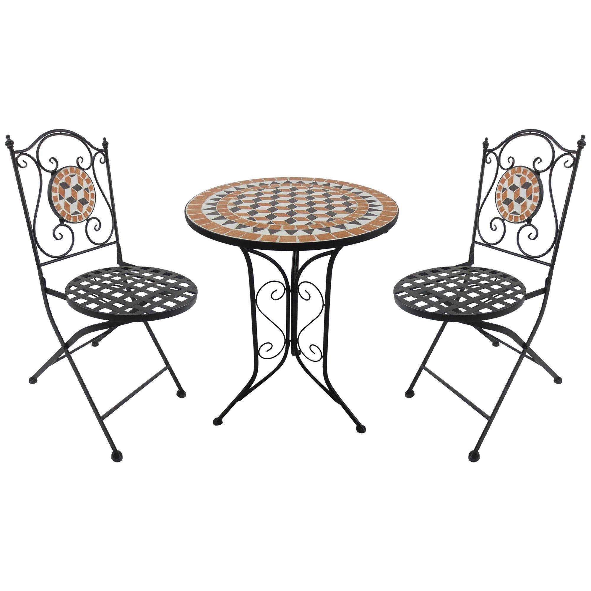3 Pcs Mosaic Bistro Table Chair Set Patio Garden Dining Furniture - image 1
