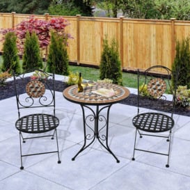 3 Pcs Mosaic Bistro Table Chair Set Patio Garden Dining Furniture - thumbnail 2