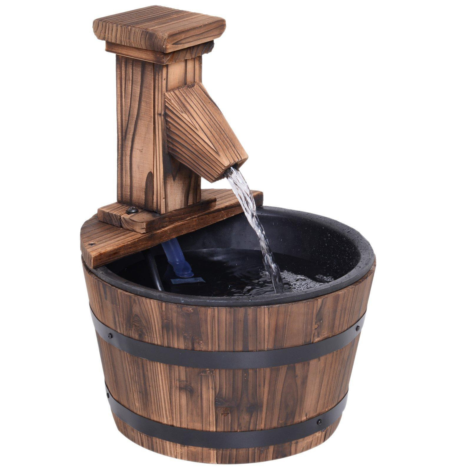 Wood Barrel Patio Water Fountain Water Feature with Electric Pump for Garden - image 1