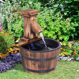 Wood Barrel Patio Water Fountain Water Feature with Electric Pump for Garden - thumbnail 2