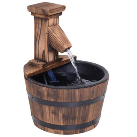 Wood Barrel Patio Water Fountain Water Feature with Electric Pump for Garden - thumbnail 1